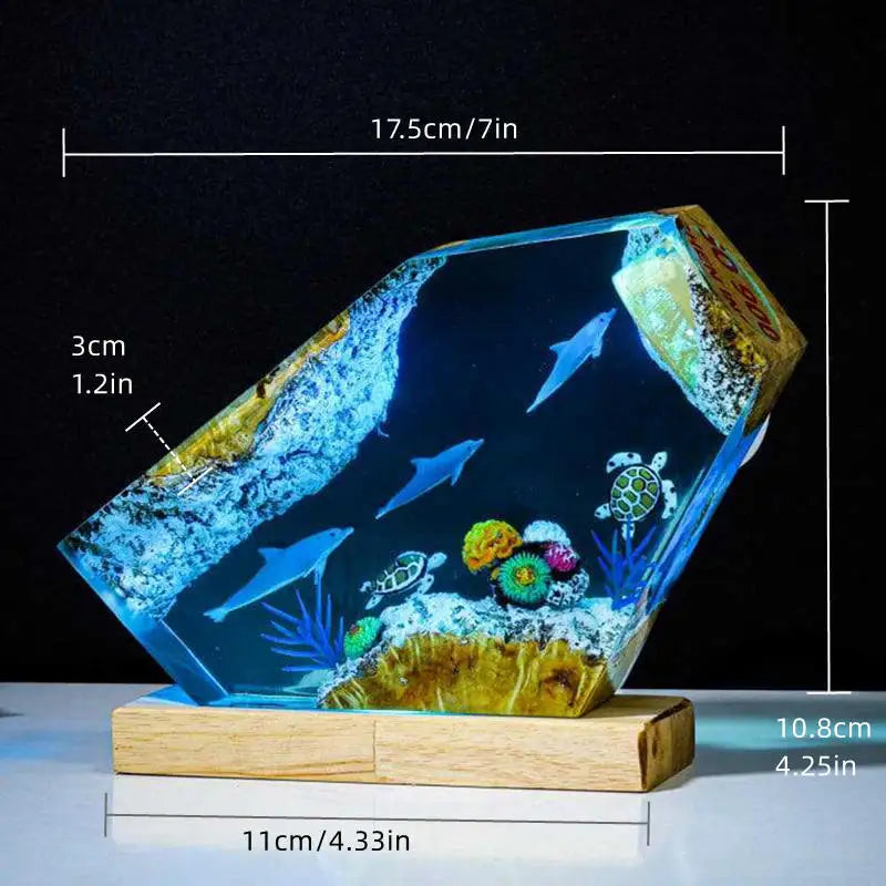 Seabed World Diving Resin Statue Lamp Miniature Figurine Deep Sea Diver Figures Shark Turtle Table Luxury Decor Night Light