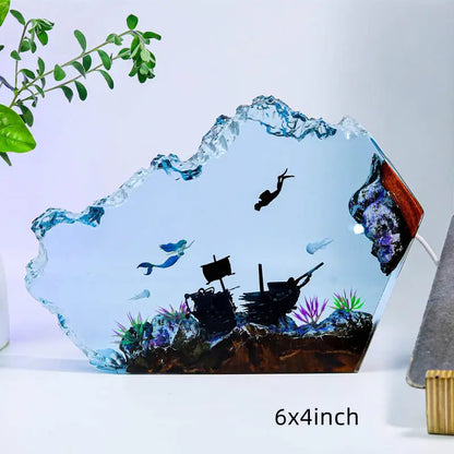 Seabed World Diving Resin Statue Lamp Miniature Figurine Deep Sea Diver Figures Shark Turtle Table Luxury Decor Night Light